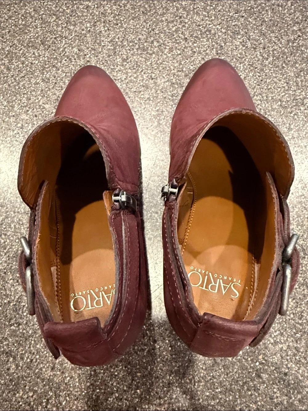 Franco Sarto Wine Red Garfield Ankle Booties with Side Buckle
